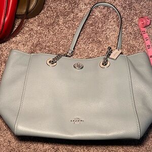 Coach Light Blue Leather Tote Bag